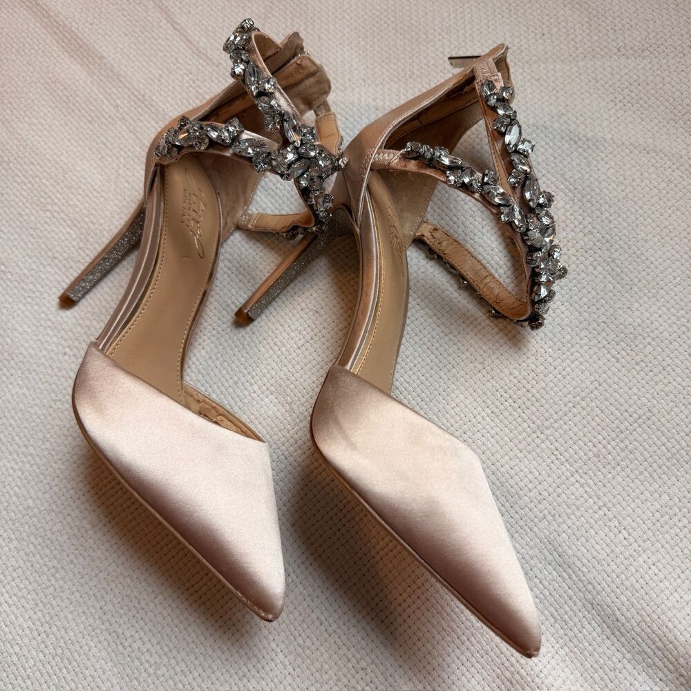 Rhinestone Embellished Satin Heels Wedding Shoes Holiday Christmas Party NYE